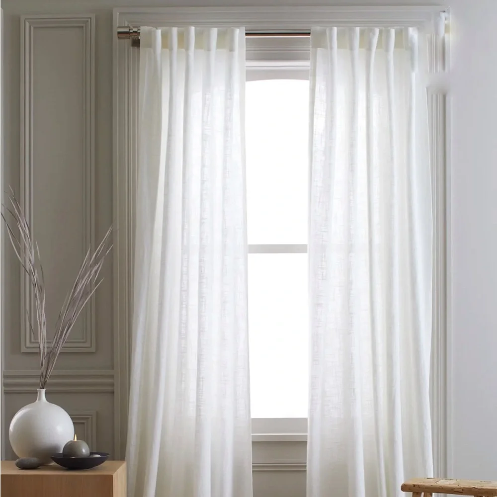 QUINCE Cotton Sheer Curtain Set 2 Panels White 48x108